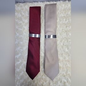 Alfani Red and Cream Ties with Classic Silver Clips